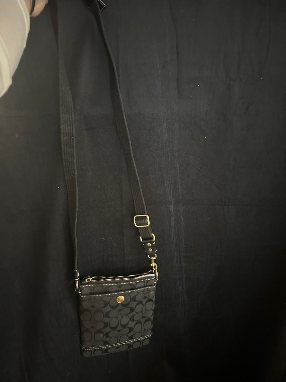 Coach Black Signature Crossbody Pouch with Brass Hardware